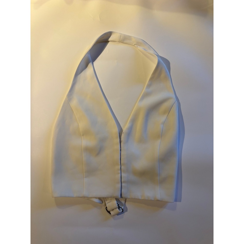 Zara White Halter Neck Crop Top Backless V-Neck D-Ring Womens Size L